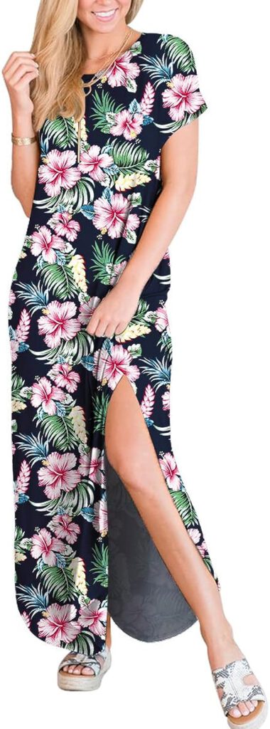 ANRABESS Womens Casual Loose Short Sleeve Long Dress Split Maxi Summer Beach Dress with Pockets