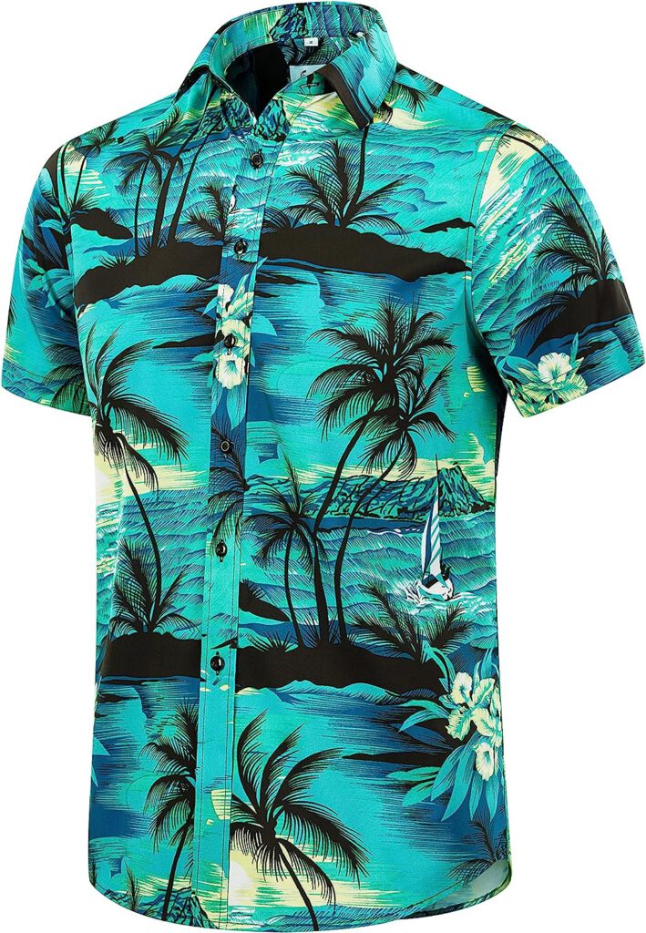 EUOW Mens Hawaiian Shirt Short Sleeves Printed Button Down Summer Beach Dress Shirts