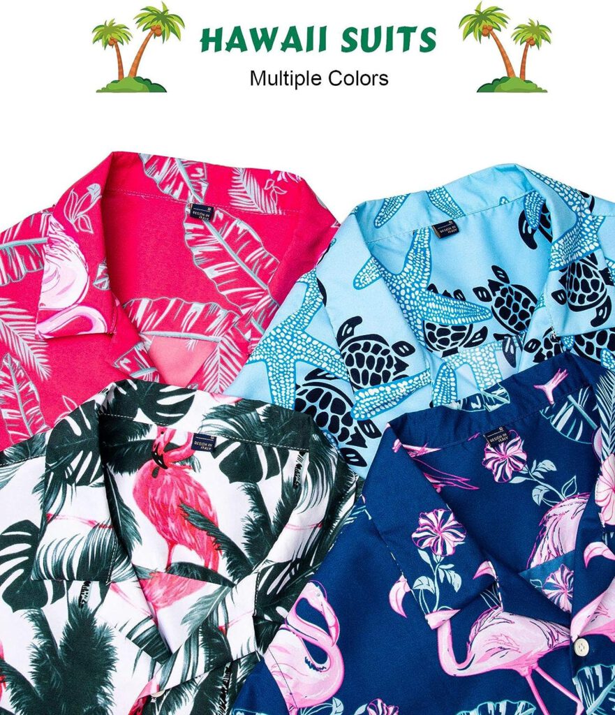 J.VER Mens Hawaiian Shirts Casual Button Down Short Sleeve Shirts Set Printed Shorts Beach Tropical Hawaii Suits