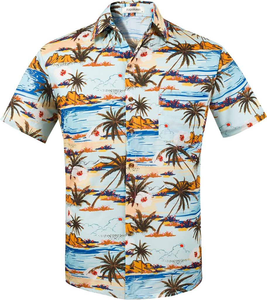 Kepokasn Hawaiian Shirt for Men Short Sleeve Button Down Shirts Casual Stylish Tropical Summer Beach Shirt with Pocket
