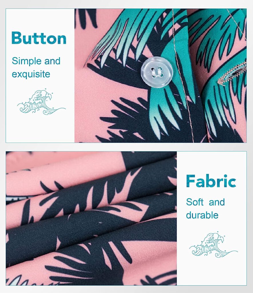 Mens Hawaiian Aloha Shirts with Packets Floral Tropical Beach Casual Button Down