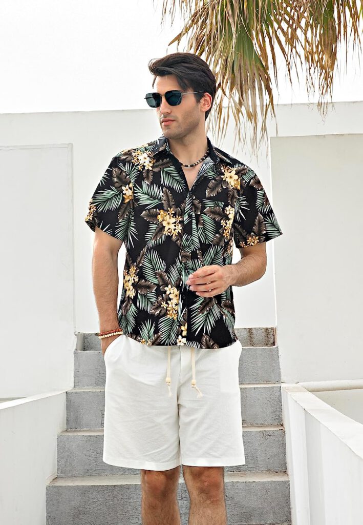 Mens Hawaiian Shirts Short Sleeve Aloha Shirt Men Casual Button Down Tropical Hawaii Floral Shirts Summer Beach Party