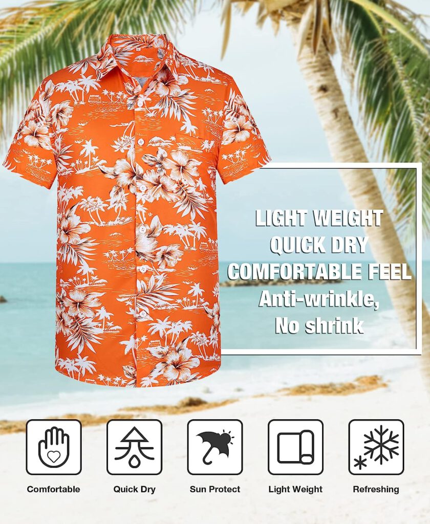 Yoimira Hawaiian Shirts for Men, Print Mens Casual Short Sleeve Button Down Shirts Floral Aloha Beach Shirt