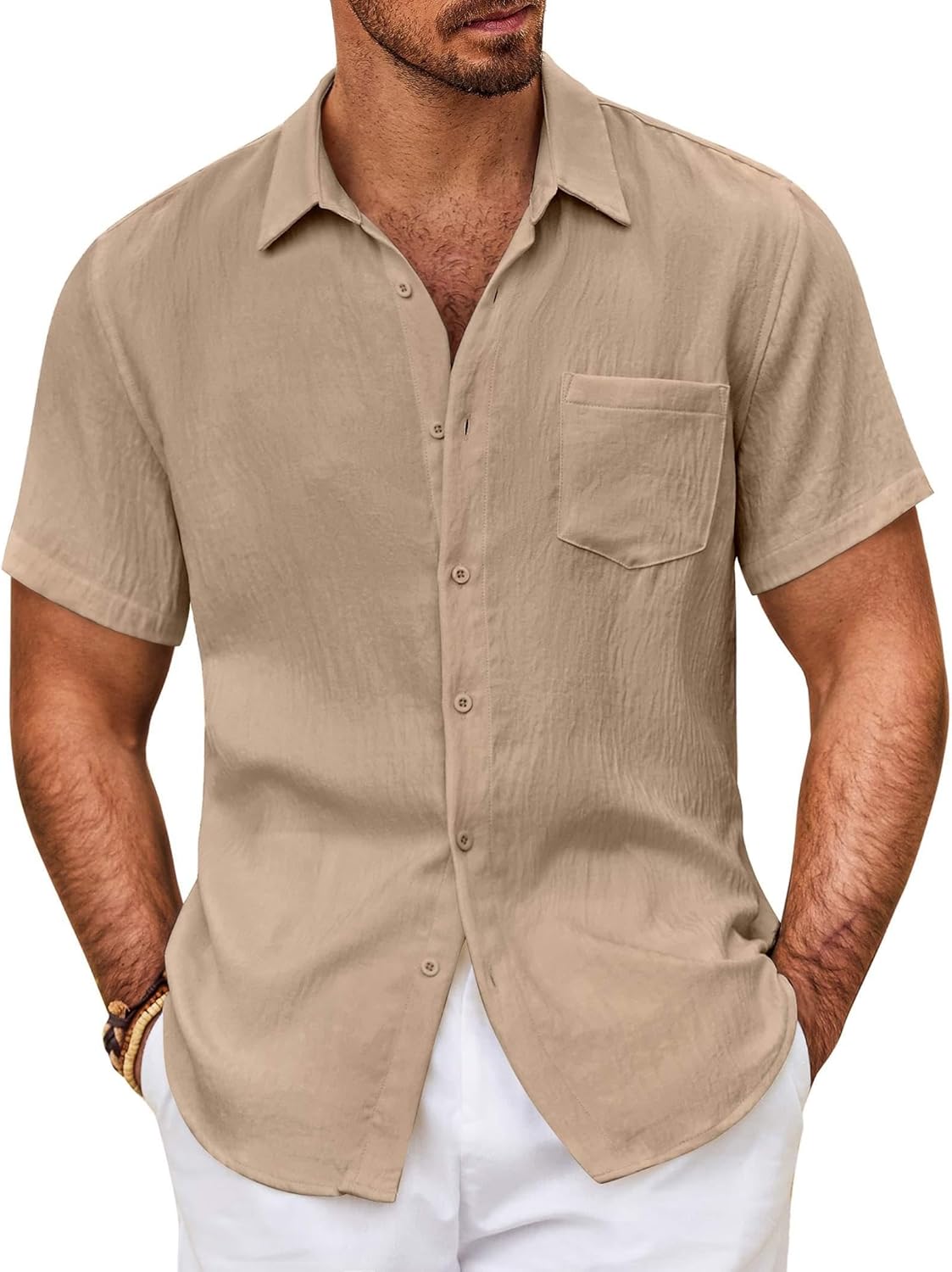 COOFANDY Mens Button Down Short Sleeve Shirt Casual Shirts Summer Beach Textured Shirts with Pocket