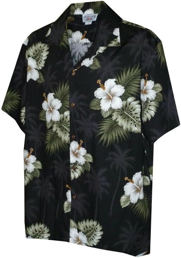 Pacific Legend Mens Floral Hibiscus and Palm Hawaiian Shirt