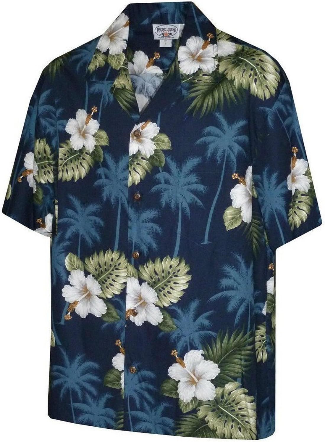 Pacific Legend Mens Floral Hibiscus and Palm Hawaiian Shirt