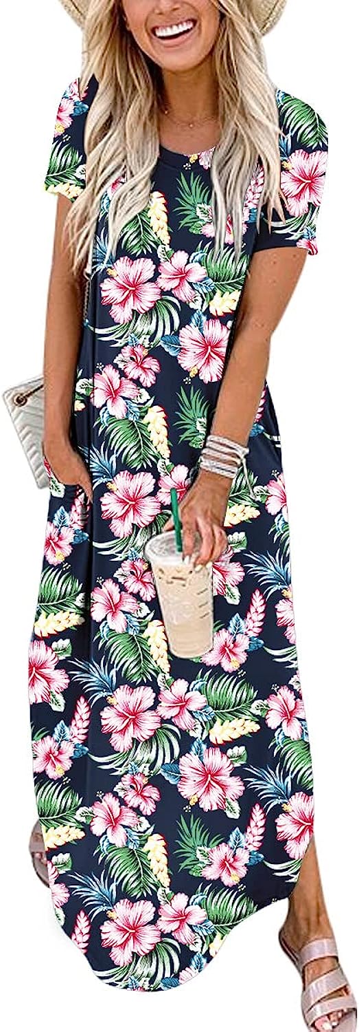 ANRABESS Women's Casual Loose Short Sleeve Long Dress Split Maxi