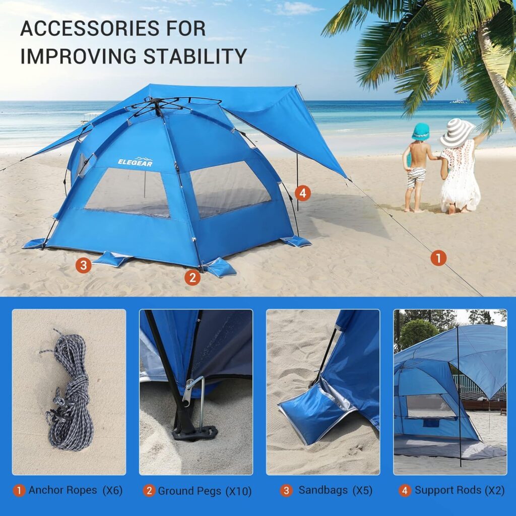 Beach Tent with 360° Removable Canopy, 4-6 Person Pop Up Sun Shade Shelter, UPF 50+ Automated Installation Double Silver Coating Portable Lightweight Beach Cabana for Beach/Camping/Outdoor/Park/Travel