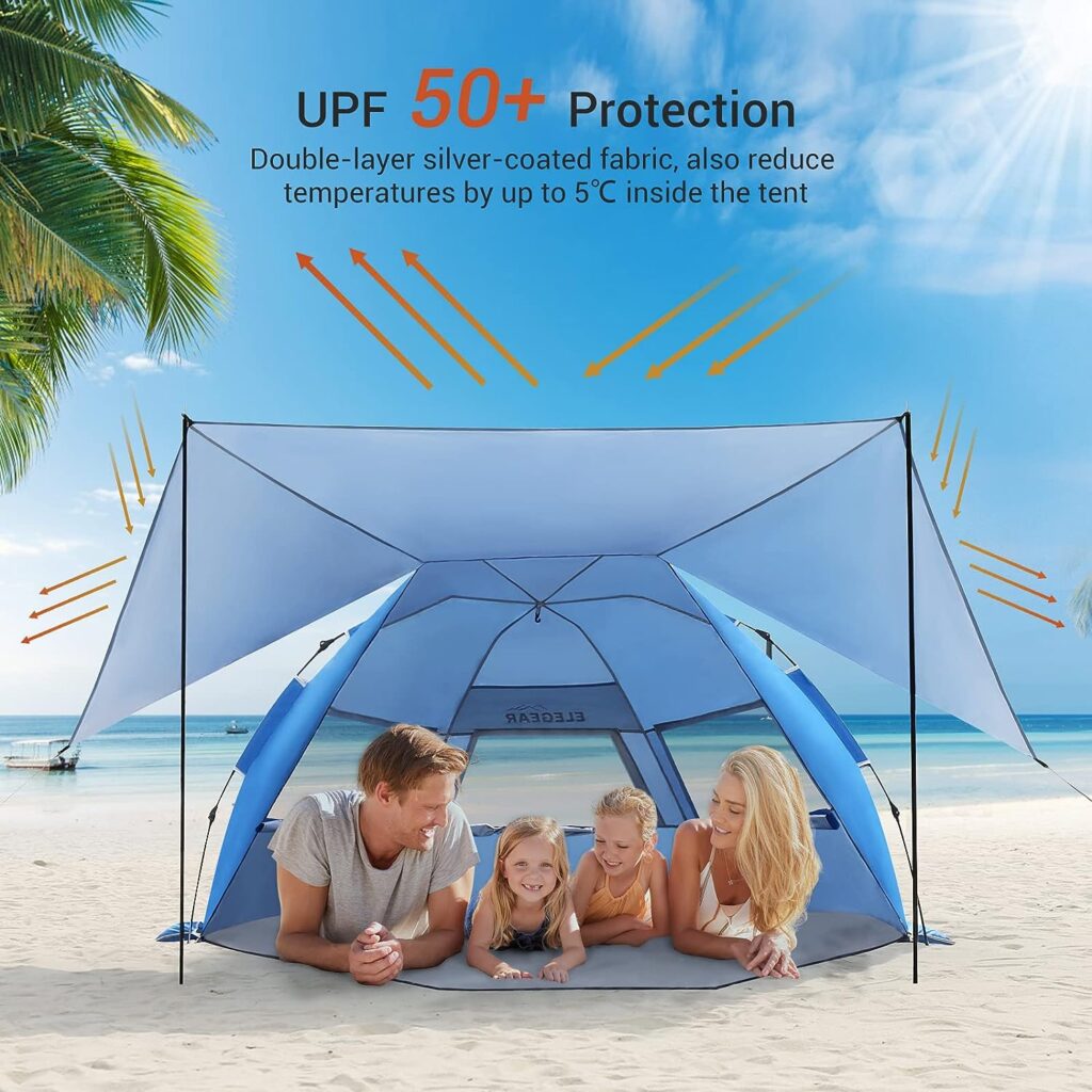 Tente De Plage Rhino Valley – Abri Solaire 10x10 Ft, UPF50+, Bleue