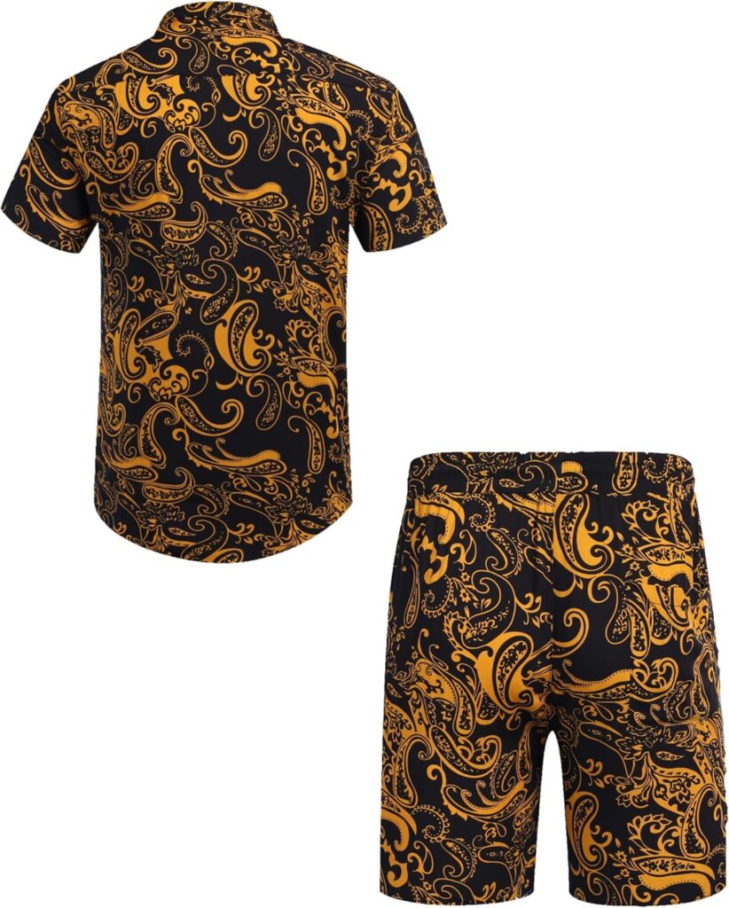 COOFANDY Mens Hawaiian Matching Set Summer Beach 2 Piece Outfits Flower Shirts and Shorts