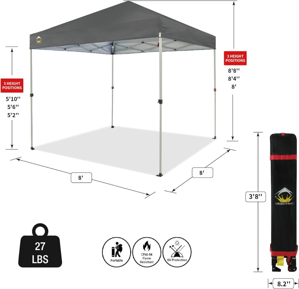 CROWN SHADES 10x10 Pop Up Canopy, Patented Center Lock One Push Instant Popup Outdoor Canopy Tent, Newly Designed Storage Bag, 8 Stakes, 4 Ropes, Blue