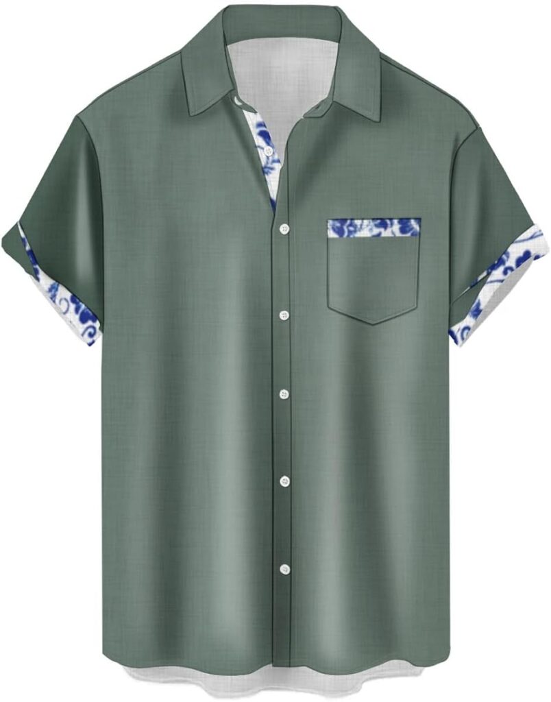 QIVICIMA Mens Hawaiian Shirt Linen Shirt Sleeve White Pink Sky Blue Button Down Shirt Casual Print Shirts