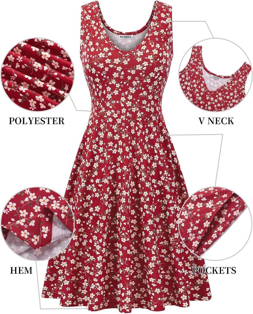 Womens Sleeveless V Neck Dress With Pocket Summer Beach Midi Flared Tank Dress Review