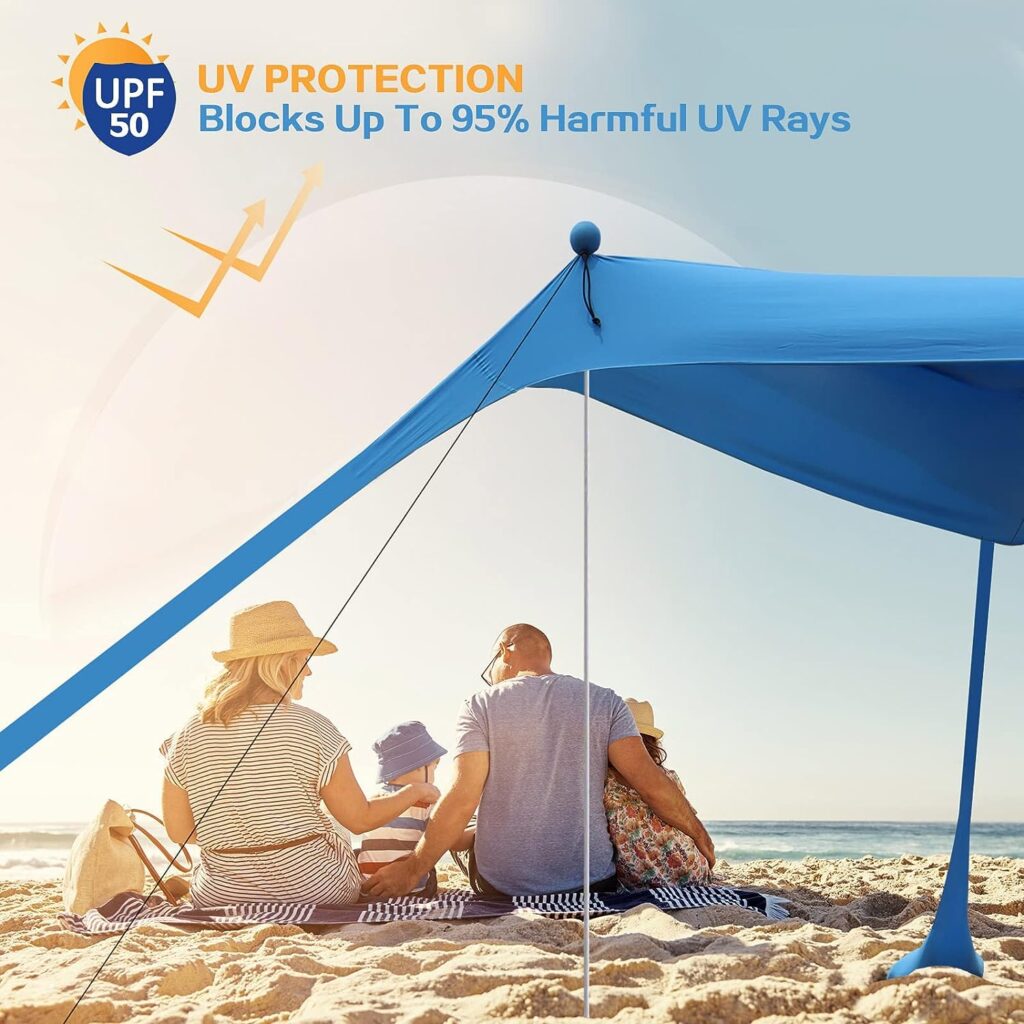 YENGIAM Beach Canopy Beach Tent Pop Up Shade 7.5X7.5 FT Portable Sun Shelter Extra Windproof Rope Stable Sun Protection with Carry Bag Easy Set Up for Family Outdoor Camping Fishing Backyard Picnics