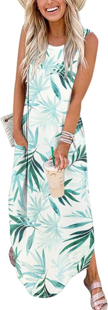 ANRABESS Womens Casual Loose Sundress Long Dress Sleeveless Split Maxi Dresses Summer Beach Dress with Pockets
