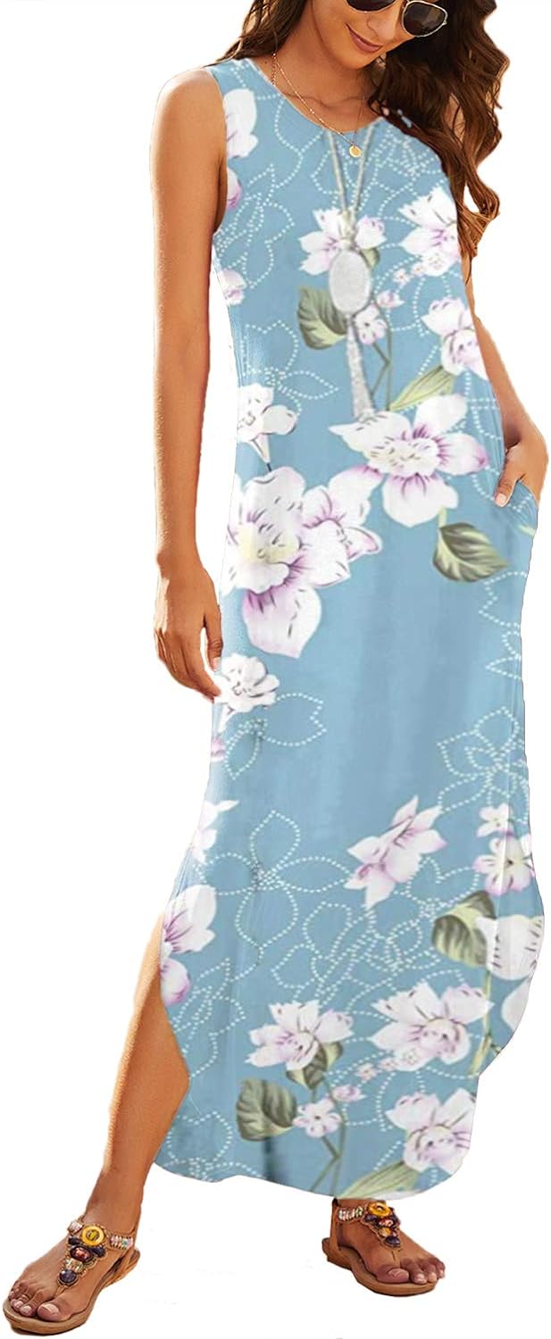 Hount Women's Casual Summer Sleeveless Dress Loose Split Maxi Dresses