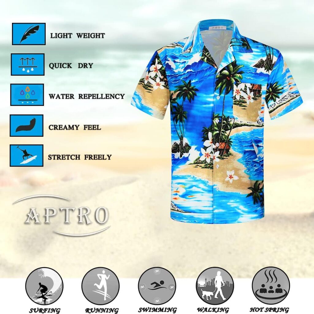 APTRO Camicia Hawaiana Uomo Manica Corta – Floreale Estate, Modello Sun Azure Mf175, Taglia XXL – Leggera E Fresca