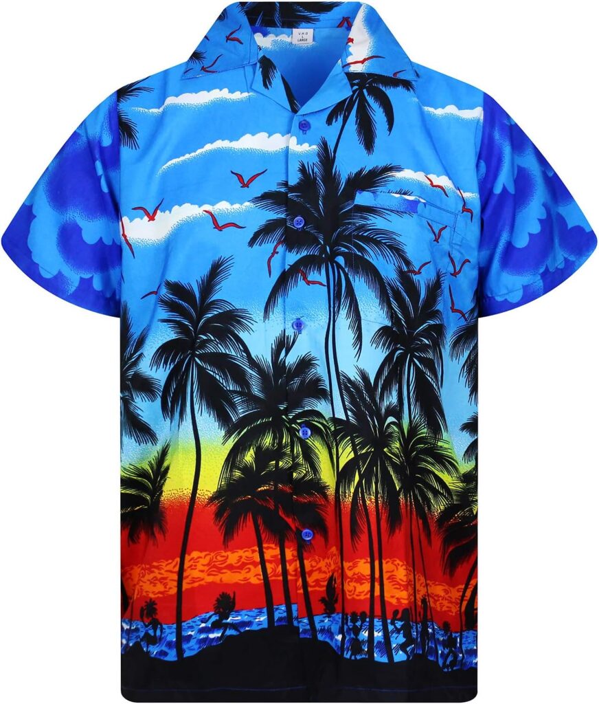 Funky Hawaiian Shirt Casual Men Front Pocket Button Down Very Loud Shortsleeve Unisex Beach Multi Colors