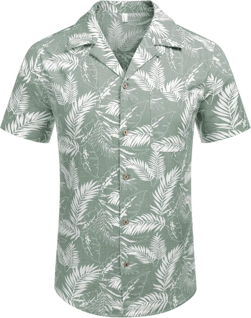 COOFANDY Mens Hawaiian Floral Shirts Cotton Linen Button Down Tropical Holiday Beach Shirts