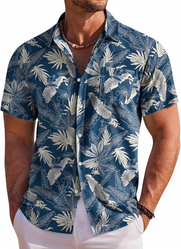 COOFANDY Mens Hawaiian Shirt Short Sleeve Floral Button Down Shirts Tropical Holiday Beach Shirts