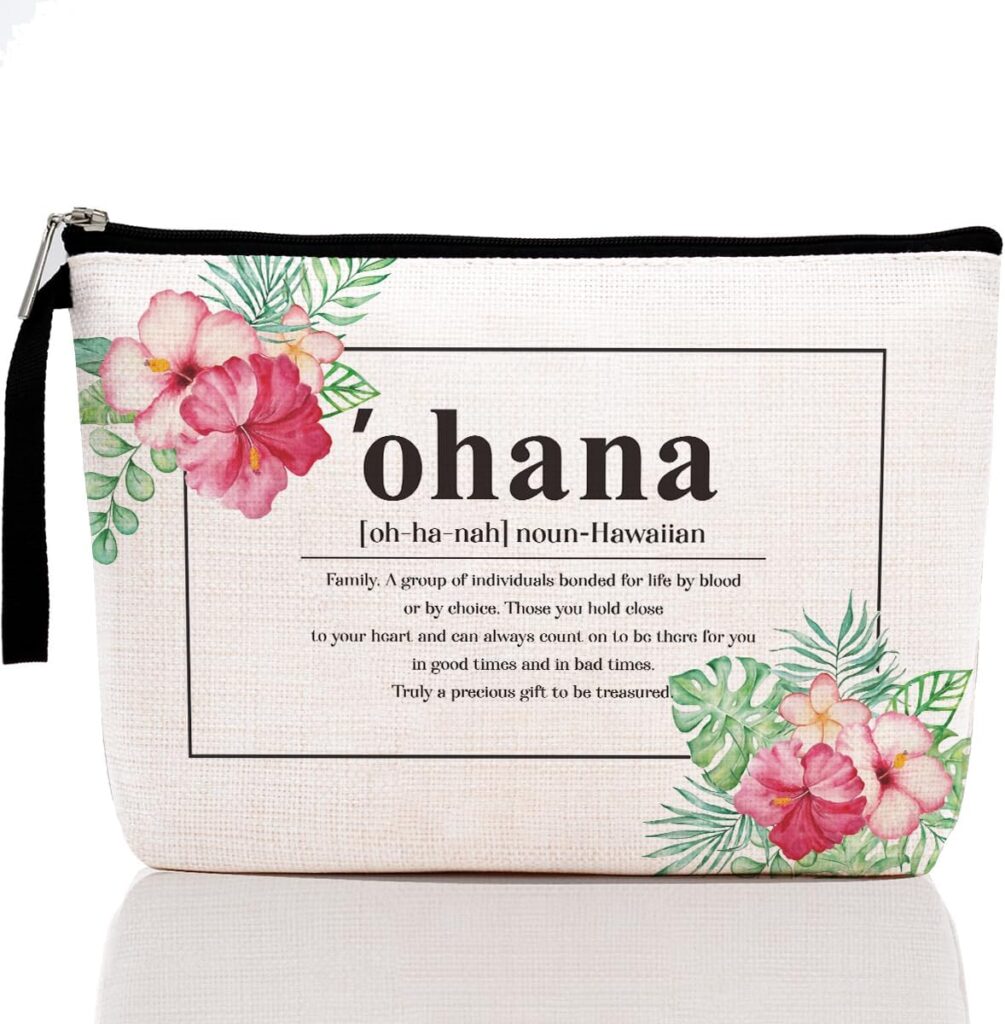 Hawaii Gifts Hawaiian Souvenirs Hawaiian Gifts for Women Hawaiian Tropic Ohana Makeup Bag Appreciation Gifts for Aunt Sister Grandma Cosmetic Bag Travel Bag for Christmas New Years Day Birthday