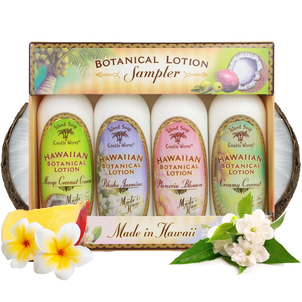 Island Soap and Candle Works Sampler Gift Set Scented Body Lotion for Men and Women - Paraben Free Body Moisturizer - Hydrating Hawaiian Skincare - Decorative Lotion Gift Box - 4 x 2 Ounce