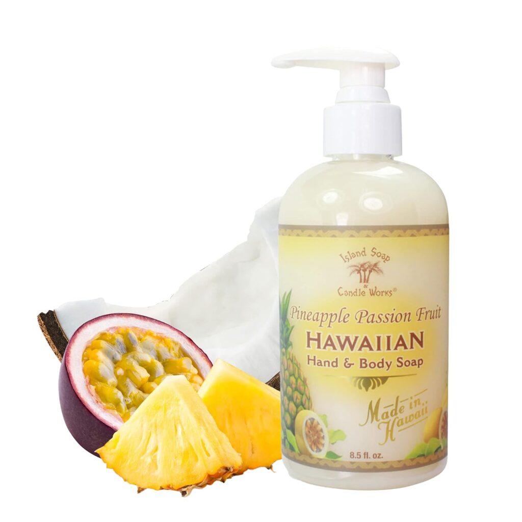 Island Soap  Candle Works Botanical Liquid Hand Soap - Vegan Hand Soap for Men and Women - Luxury Skincare for Bathroom - Hawaiian Gifts for Sensitive Skin - Plumeria - 8.5 Ounce Bottle