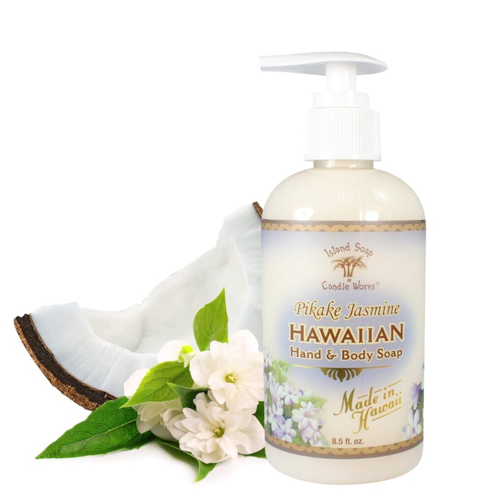 Island Soap  Candle Works Botanical Liquid Hand Soap - Vegan Hand Soap for Men and Women - Luxury Skincare for Bathroom - Hawaiian Gifts for Sensitive Skin - Plumeria - 8.5 Ounce Bottle