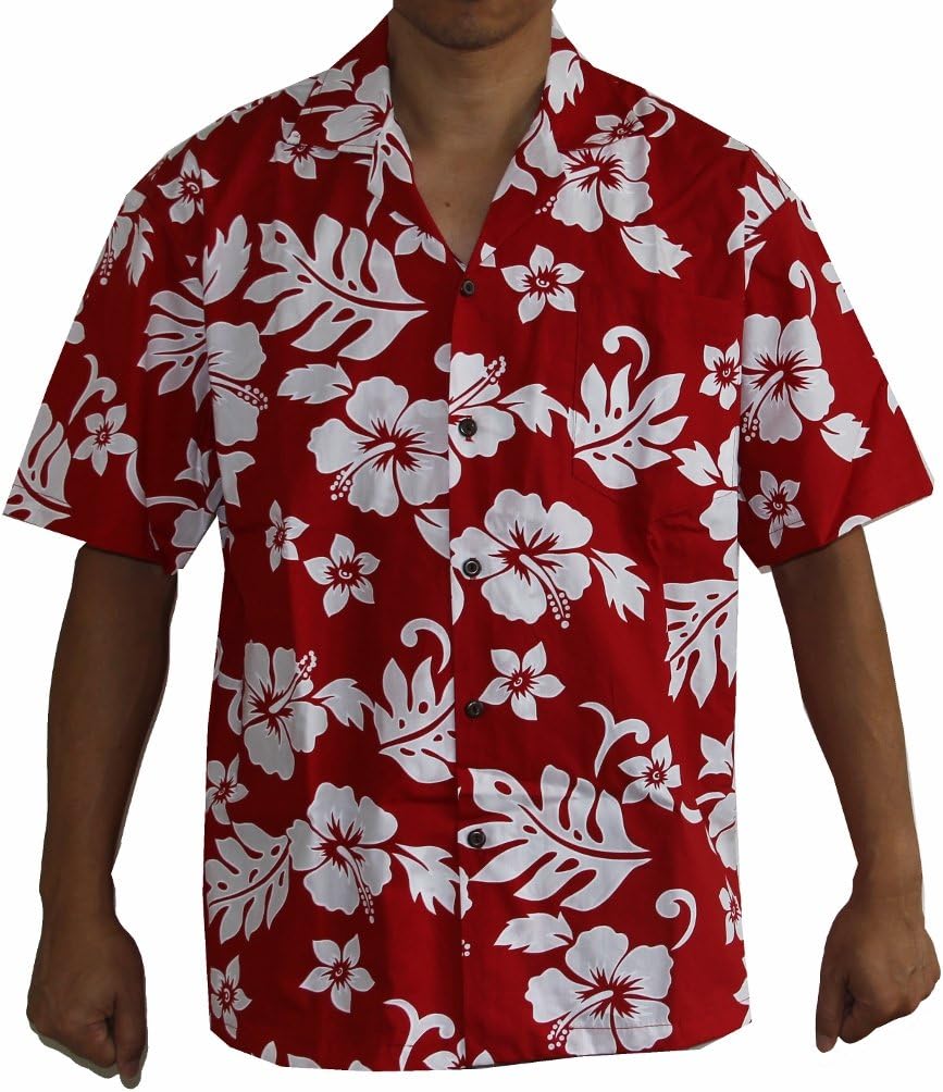 Made In Hawaii Mens Hibiscus Flower Classic Hawaiian Shirts