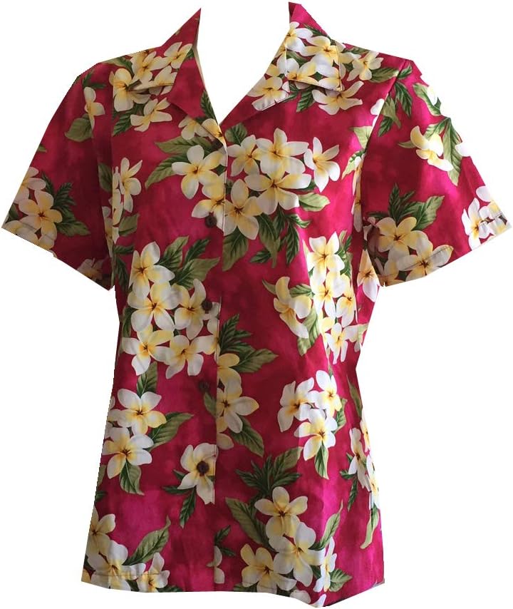 Made In Hawaii Womens Plumeria Season Hawaiian Aloha Camp Shirt