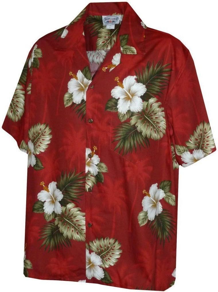 Pacific Legend Mens Floral Hibiscus And Palm Hawaiian Shirt