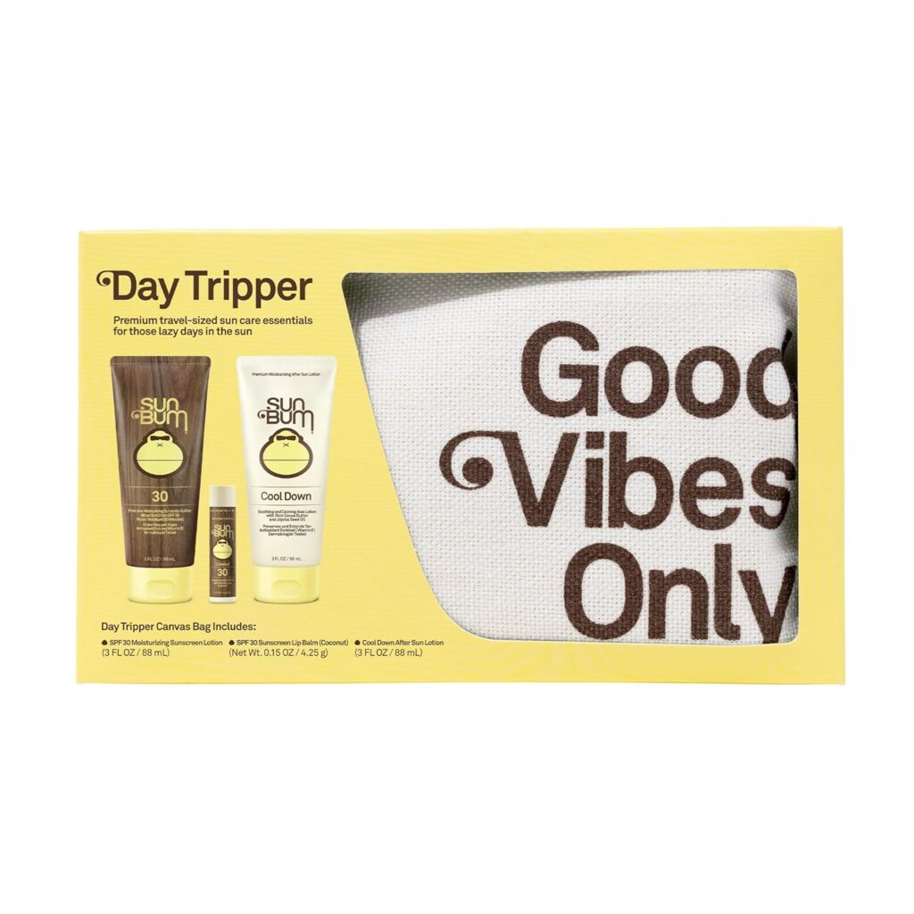 Sun Bum Premium Day Tripper | Travel-Sized Sun Care Pack with Moisturizing Sunscreen Lotion, Sunscreen Lip Balm and Hydrating Cool Down Lotion | Reef Friendly Broad Spectrum UVA/UVB Protection, Basic