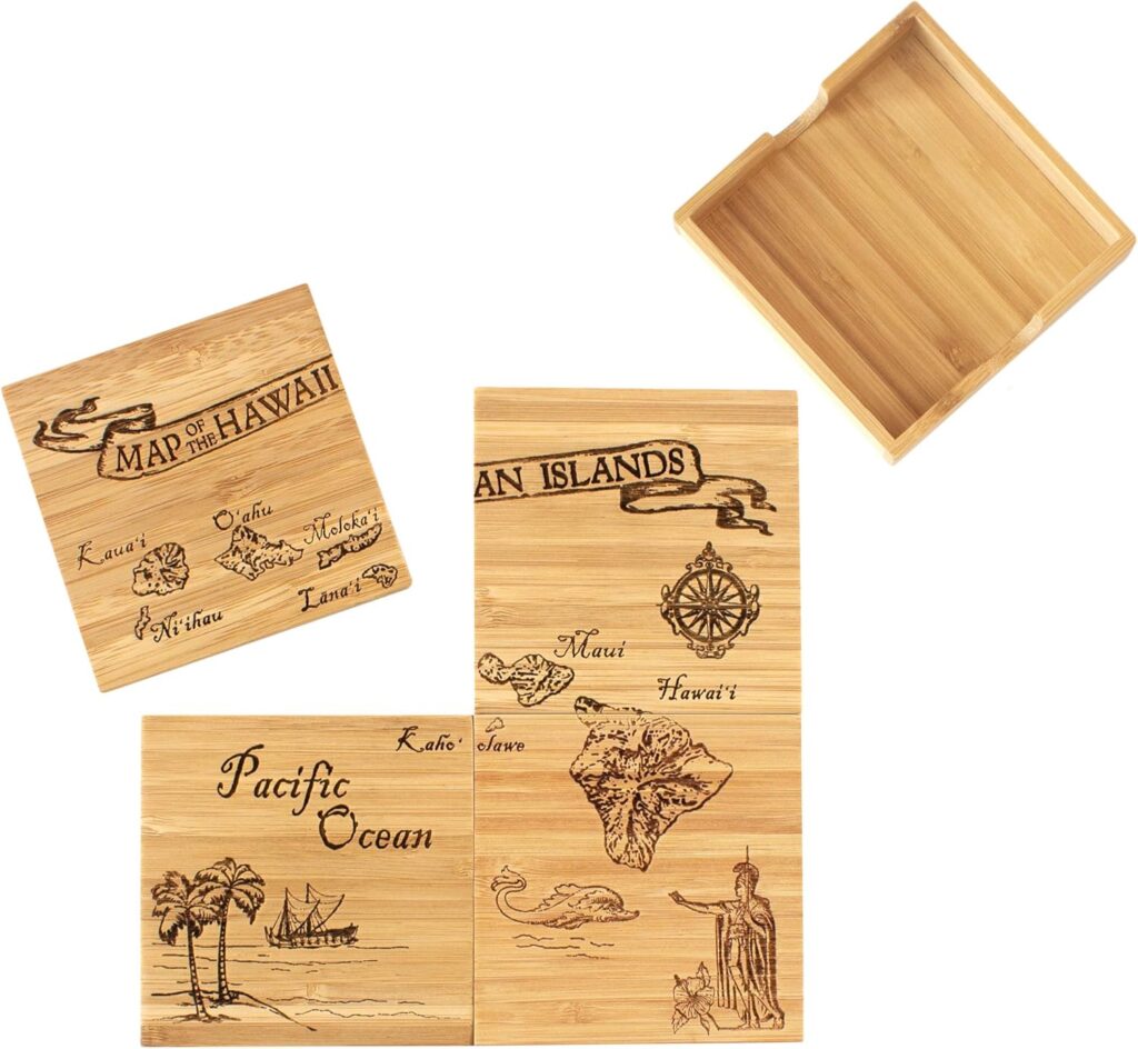 Totally Bamboo Hawaii State Puzzle 4 Piece Bamboo Coaster Set with Case